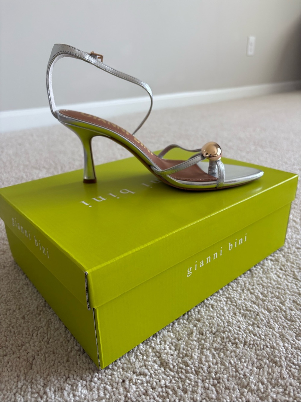 Gianni Bini Silver Metallic Strappy Heel Sandal with Gold Accent - Brand New!